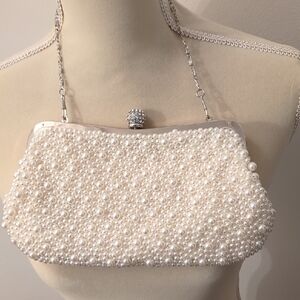 Chic Pearl-Studded Cream Clutch